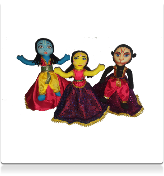 Pastime Puppet Dolls! Radha, Krishna, and Monkey friend! (Topsy turvy) Upside down toy doll (3 Dolls in one!)
